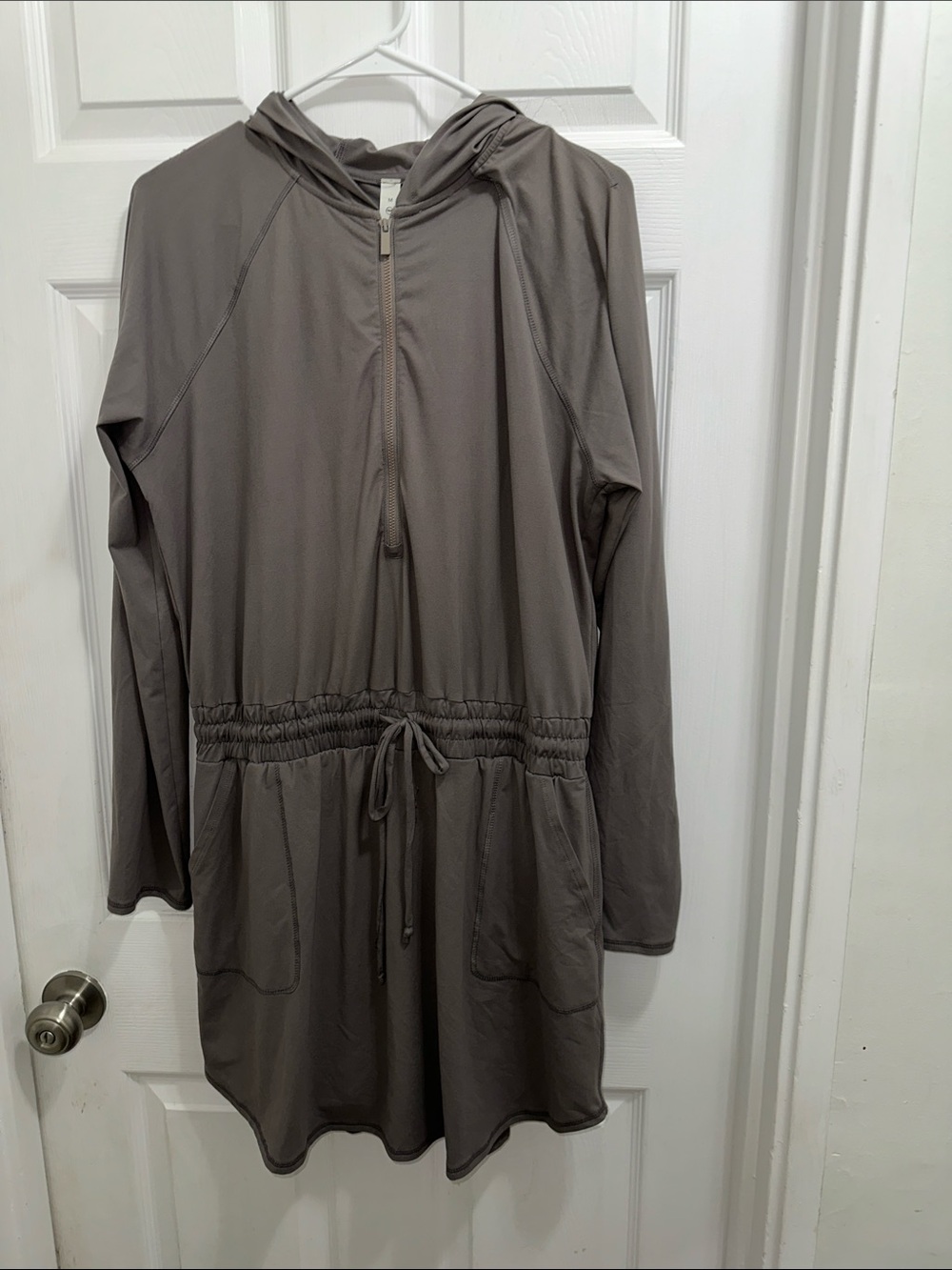 Rae Mode Hooded Zip Athletic Skorts Dress- Taupe